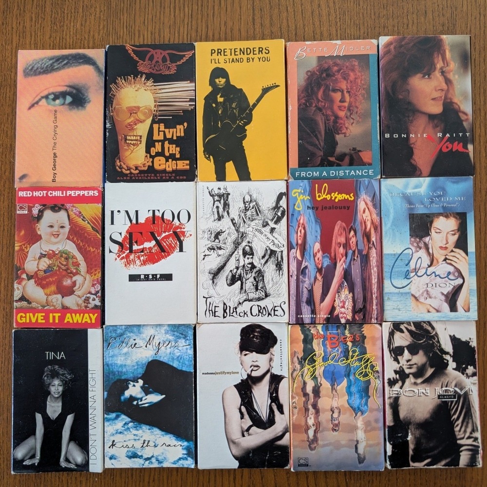 Lot of 15 Vintage 90s Cassette Singles RHCP Madonna Aerosmith B-52s Gin Blossoms